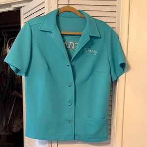 Authentic Vintage Turquoise Ladies Short Sleeve Button-Up Bowling Shirt